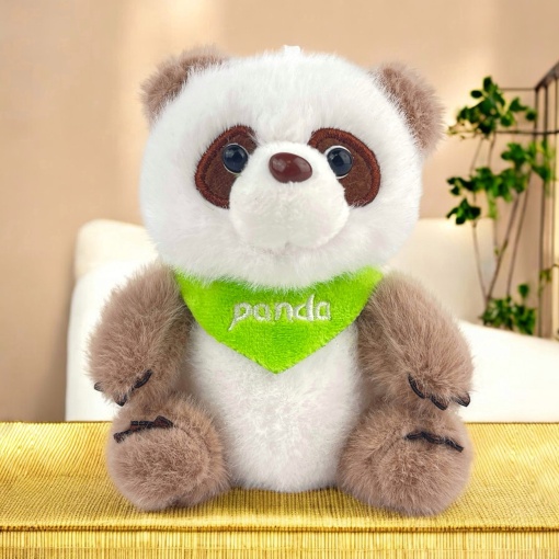 Мягкая игрушка "Коричневая Панда" зеленый шарфик, 13см