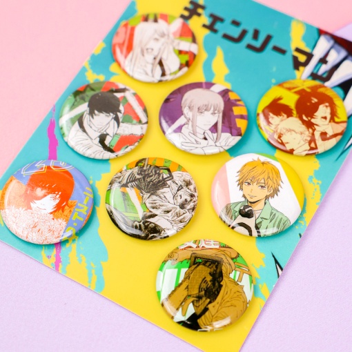 Набор круглых значков "Человек-бензопила" 32 мм (8шт)