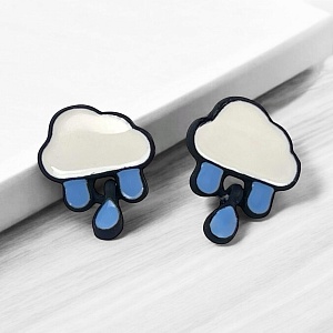 Серьги-гвоздики "Облака с каплями дождя" 