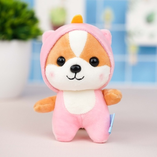 Брелок мягкий "Корги в шапочке" розовый 13 см