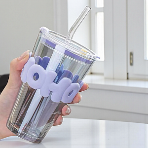 Стакан "Hohoho" с трубочкой, 450мл, светло-фиолетовый оптом