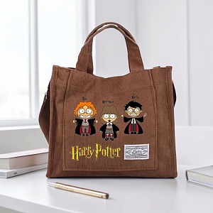 Сумка вельветовая с карманом "Harry Potter" Коричневая оптом со склада в Москве