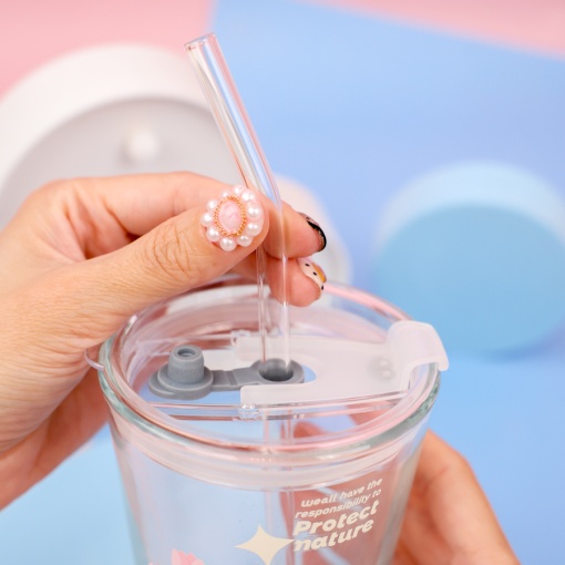 Стакан "Тюльпаны" с трубочкой, 400мл оптом