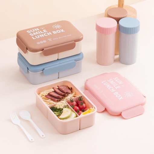 Ланчбокс с чашкой "Sun Smail" розовый, 1000-400мл оптом