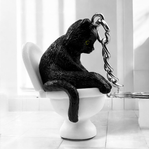 Брелок "Котик на унитазе" черный